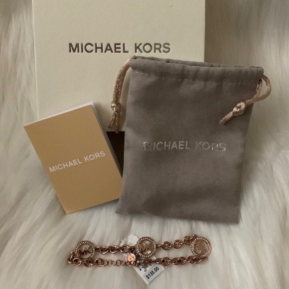 MICHAEL KORS Pave Signature Logo Charm Bracelet in Gold - Picture 1 of 4